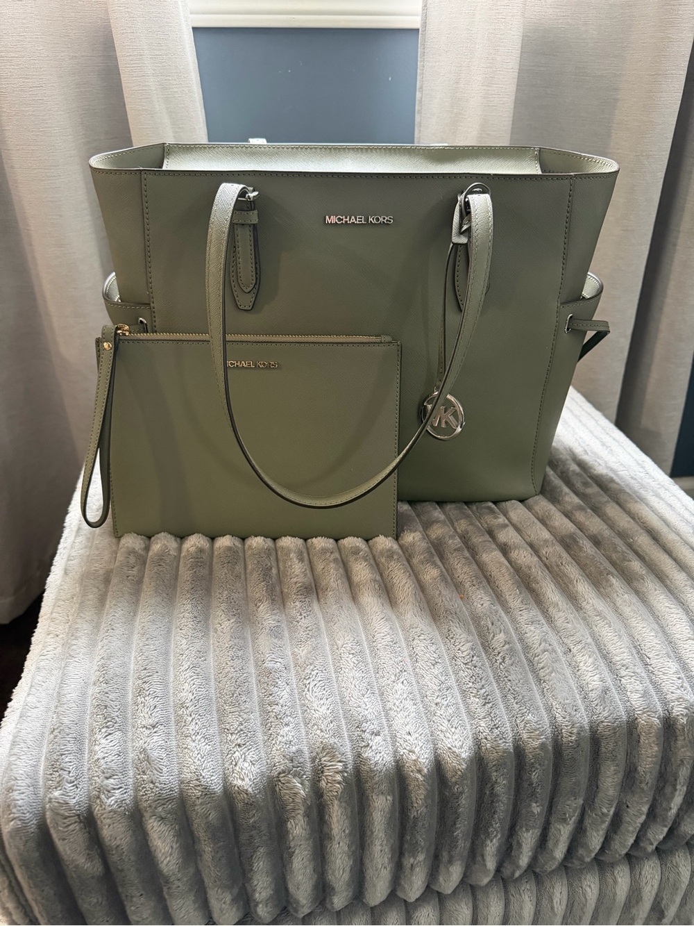 Michael Kors Sage Green Saffiano Tote with Wristlet
